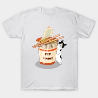 Funny Crazy Foodie Food Lover Instant Noodle Cup Ramen Peeking  Cat T-Shirt